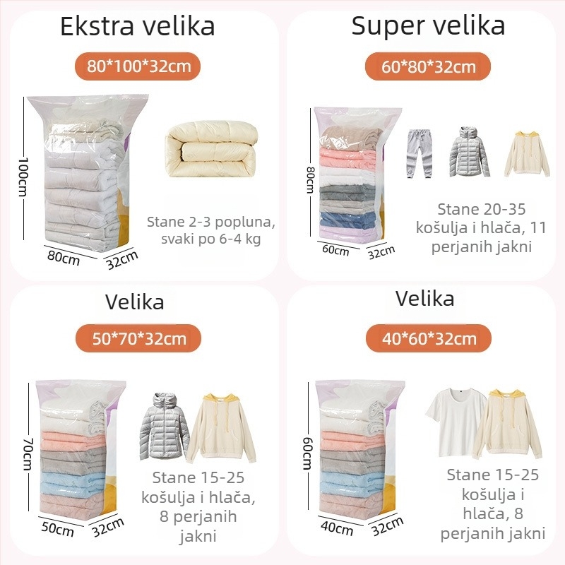 Vakuumska kompresijska vrećica za perjane jakne, odjeću i deke, ekstra velika veličina, s električnom pumpom
