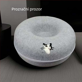 Mačje gnijezdo u obliku donuta s tunelom, igračka za mačke kroz sve sezone, udoban zimski sklonište