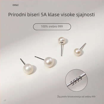 Naušnice od čistog srebra S999 s prirodnim 5A biserima, za nošenje tijekom noći, visokokvalitetni biseri