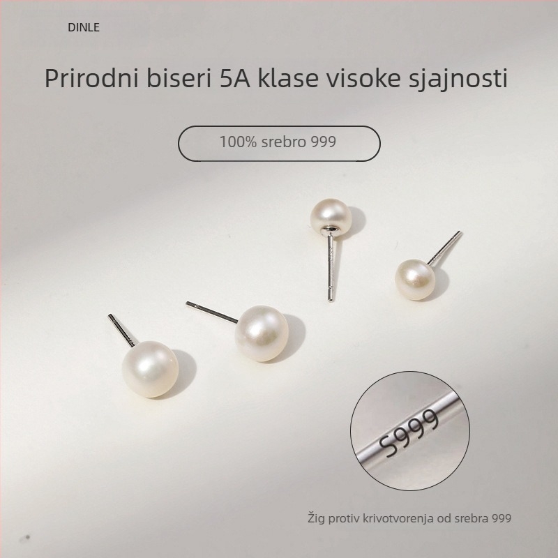 Naušnice od čistog srebra S999 s prirodnim 5A biserima, za nošenje tijekom noći, visokokvalitetni biseri