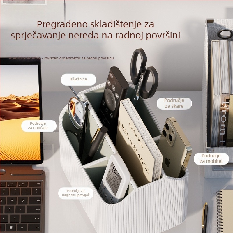 Kutija za stolno spremanje sa podijeljenim pretincima i višenamjenskim držačem za olovke, pogodna za spavaću sobu, studij ili ured — dojam luksuza.