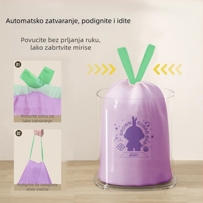 Debele vrećice za smeće s vrpcom i ručkom, za kućnu upotrebu, izdržljive s automatskim zatvaranjem