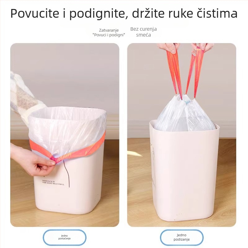 Debele vrećice za smeće s vrpcom i ručkom, za kućnu upotrebu, izdržljive s automatskim zatvaranjem