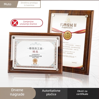 Okvir za medalje od orašastog drveta s akrilnom karticom za ovlaštenje i častnim certifikatom, veličine A4/A5, drveni okvir za medalje