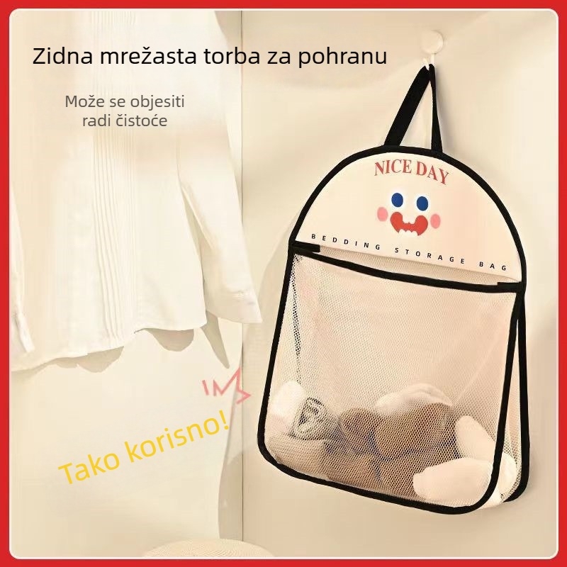 Dvodijelni viseći organizator za pohranu donjeg rublja i čarapa u kupaonici, PP materijal, motiv crtani uzorak, krem boje