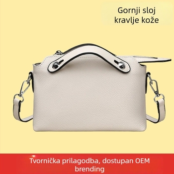 Ženska Boston torba od prave kože s remenom — crossbody torba u obliku jastuka, stil 2026