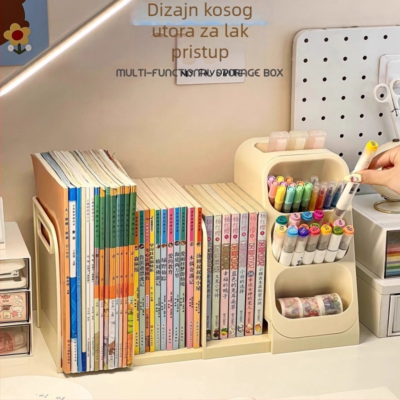 Organizator za stolni prostor s izvučnim pretincem za pohranu – sklopiv i podijeljen za knjige i uredski pribor