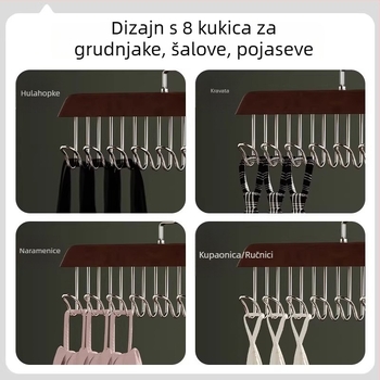 Drvena vješalica s 8 kukica za donje rublje i topiće, organizator za pohranu odjeće