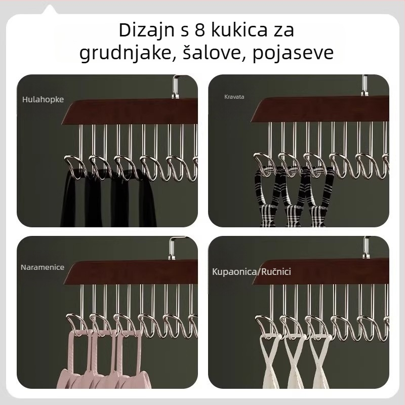 Drvena vješalica s 8 kukica za donje rublje i topiće, organizator za pohranu odjeće