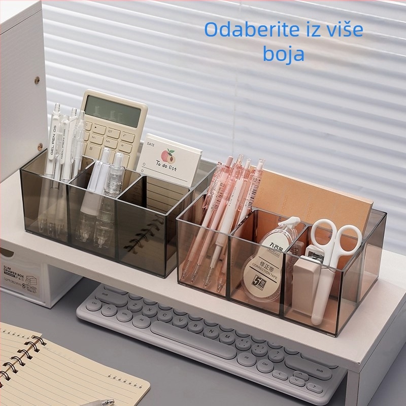 Prozirni akrilni organizator za kozmetiku s pretincima za četke, ruževe, olovku za obrve i sjenilo, stolni ogledalo