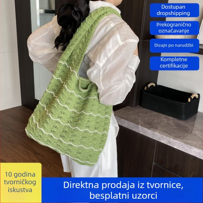 Ženska torba od pletene s otvorenim uzorkom, ležernog stila, 2025 nova, tote za rameni s velikim kapacitetom za školu i putovanje