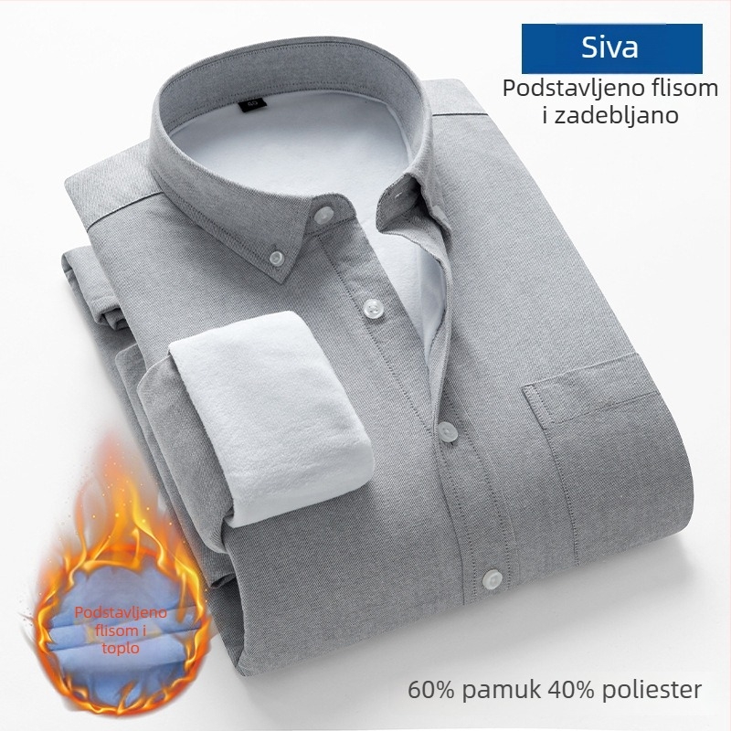 Muška zimna košulja od Oxford platna s fleece podstavom, debela i topla, poslovno casual stil