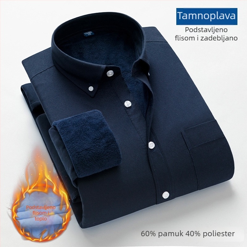 Muška zimna košulja od Oxford platna s fleece podstavom, debela i topla, poslovno casual stil