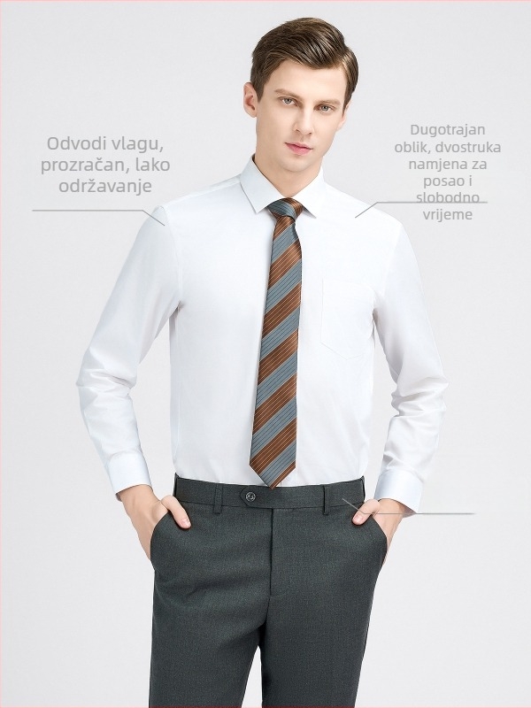 Muška bijela košulja za poslovni casual stil, ljetna, prozračna, otporna na nabor, za posao