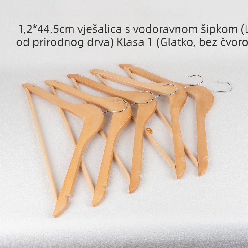 Produžena drvena vješalica za odjeću s površinom koja ne ostavlja tragove, klipse za hlače i stalak za hlače