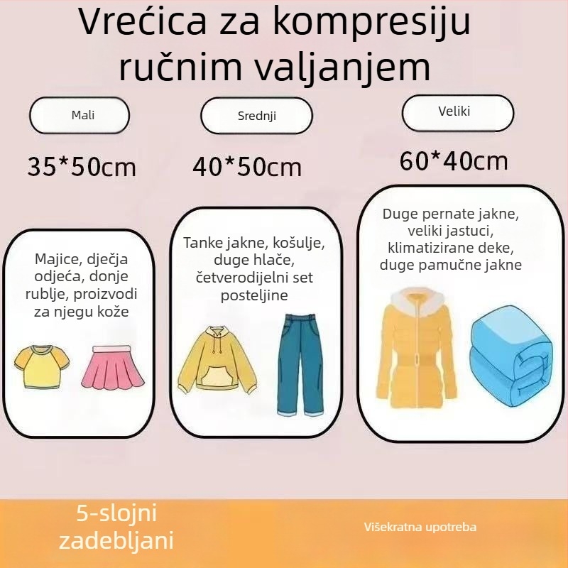 Putna vakuumska vreća za kompresiju odjeće i donjeg rublja