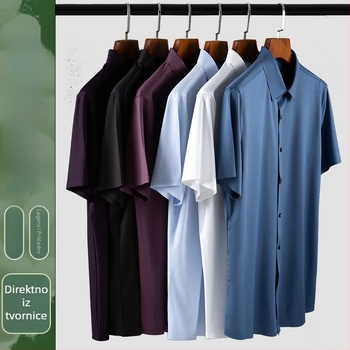 Muška košulja od Mulberry svile, luksuzna, kratkih rukava, poslovni stil, bez glađenja, jednobojna, s prilagođenim logom