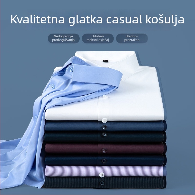Muška košulja od Mulberry svile, luksuzna, kratkih rukava, poslovni stil, bez glađenja, jednobojna, s prilagođenim logom