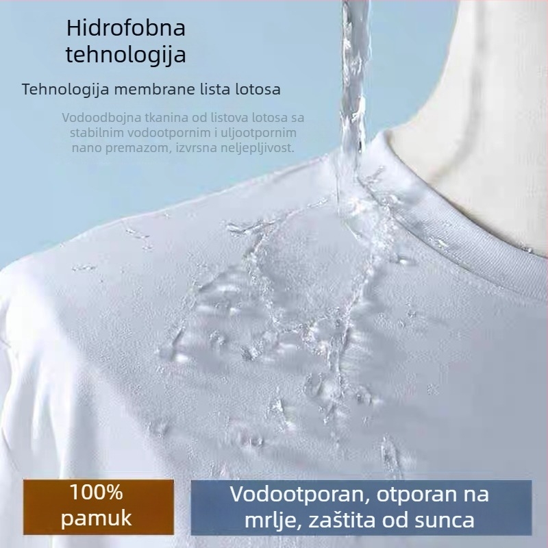 Majica od pamuka s tri zaštitne osobine, amonijev tretman, jednobojna, okrugli izrez, kratki rukav, bijela, otporna na ulja, prilagođeni tisak