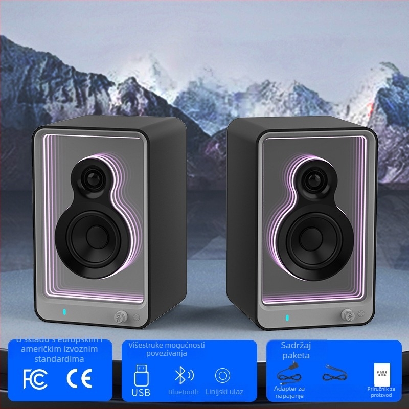 Hi‑Fi stolni Bluetooth zvučnik s RGB osvjetljenjem, dizajn police za knjige, 4 zvučnika