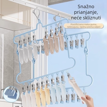 Sklopivi stalak za sušenje čarapa od nehrđajućeg čelika s 18 klipova, balkonska vješalica za donje rublje, višenamjenski vješalica za odjeću