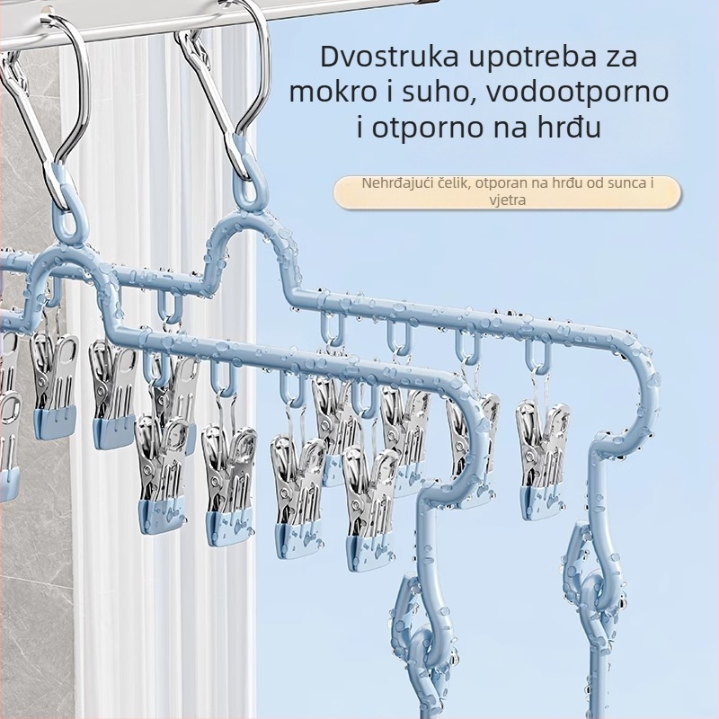 Sklopivi stalak za sušenje čarapa od nehrđajućeg čelika s 18 klipova, balkonska vješalica za donje rublje, višenamjenski vješalica za odjeću