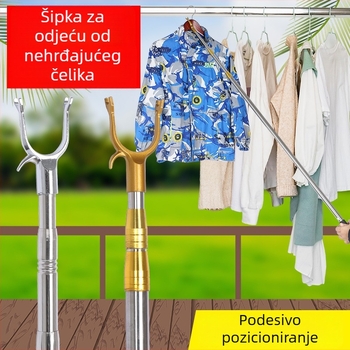 Teleskopska nehrđajuća čelična šipka za sušenje odjeće s viličastim krajem, za balkon, duljina 2,5–3 m