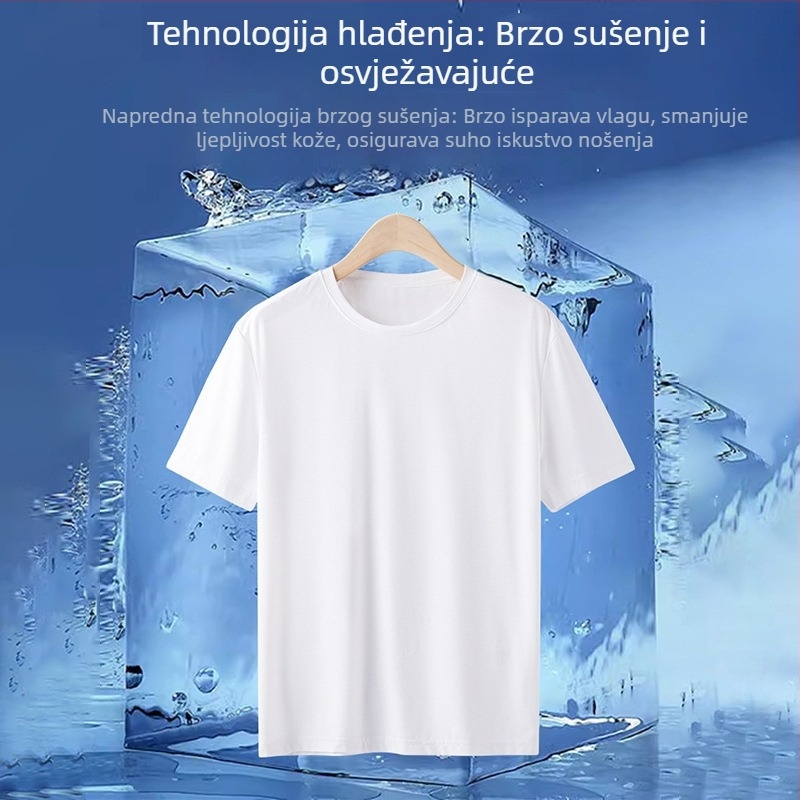 Muška majica od poliestera s prozračnom mrežastom tkaninom, brzo se suši, ljeto, kratki rukavi, okrugli izrez, casual i sportski stil