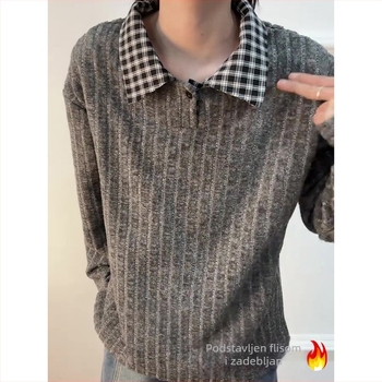 Muški polo džemper s američkim stilom uzorom houndstooth prugasti dugi rukavi zimski debeli fleece baza sloj