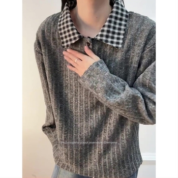 Muški polo džemper s američkim stilom uzorom houndstooth prugasti dugi rukavi zimski debeli fleece baza sloj