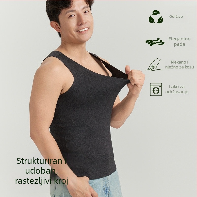 Muški termo prsluk od Lenzing Modal acetata, antibakterijski, dezodorans, upija vlagu, topao osnovni sloj ili vanjski komad, okrugli izrez