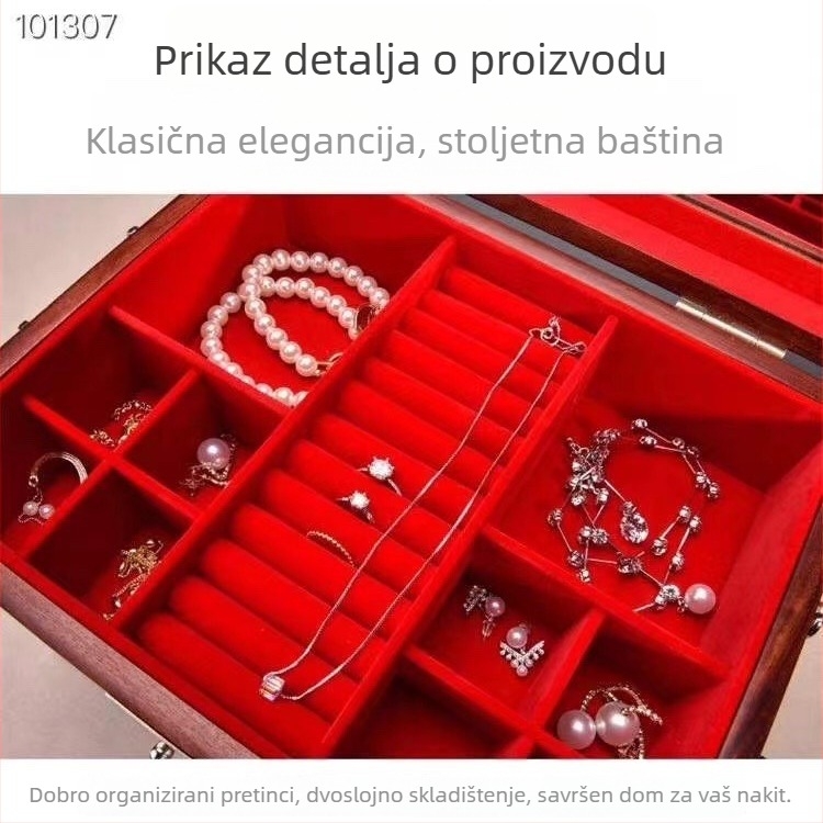 Masivna drvena kutija za nakit od krvave sandalovine, s ogledalom za šminkanje, urezbena dekoracija, svadbeni poklon