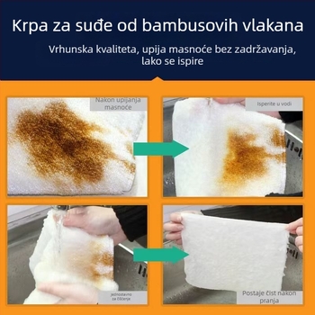 Krpa za kuhinju od vlakana bambusa, upija vodu i masnoću, ne ostavlja vodene tragove, čisti površine.