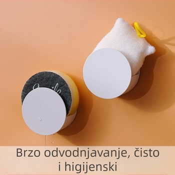 Novi zidni držač za kuhinjske sunđere i krpe za čišćenje, bez bušenja, za sudoperu, s mjestom za okrugle čelične kuglice