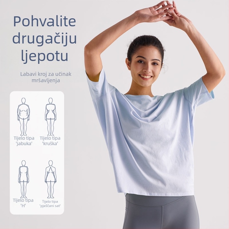 RUNA PULSE Ženski kratki rukav majica za jogu, prozračna i brzo sušeća, s Turtle-back dizajnom, svestran, slim kroj