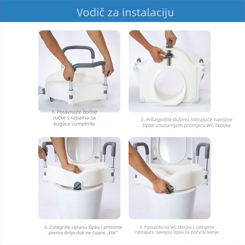 Aluminijski podizač visine WC-a s odvojivim držašima za ruke, za kućnu upotrebu, pogodan za trudnice i postoperativnu rehabilitaciju