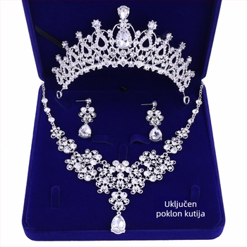 X001 Vjenčani set nakita za kosu: tiara, ogrlica i naušnice, euro-američki stil