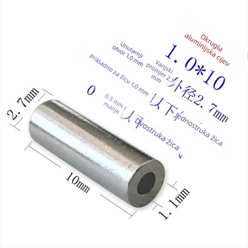 Prošireni okrugli aluminijski cijev s aluminijskim stezaljkom, debljina stijenke 10 mm, 0,8 mm čelično uže, ribolovni pribor za jednolinijske i dvostruke linije