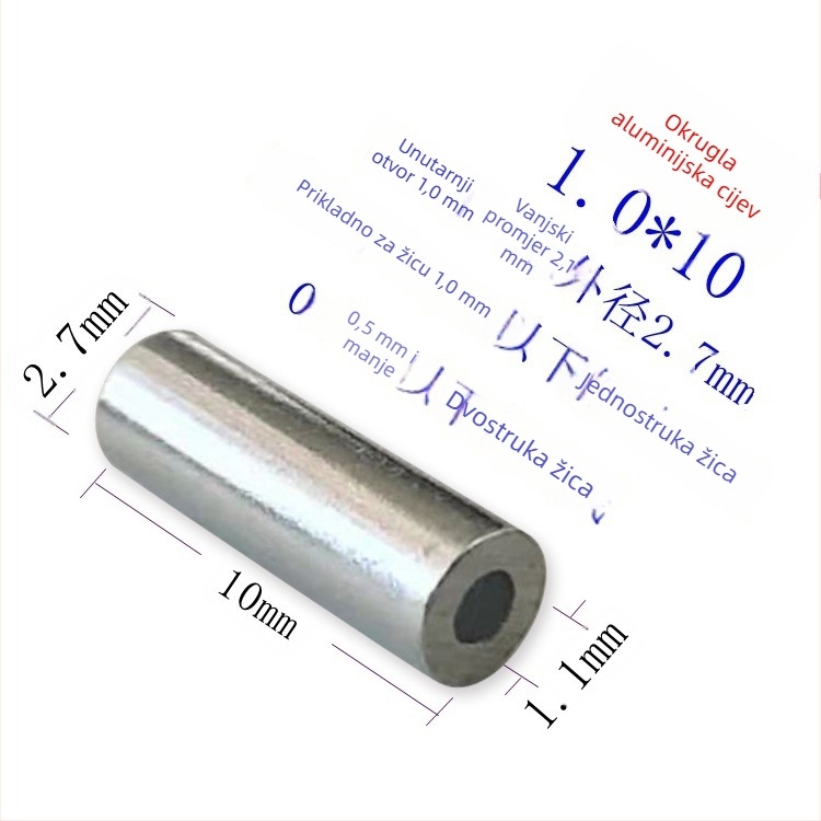 Prošireni okrugli aluminijski cijev s aluminijskim stezaljkom, debljina stijenke 10 mm, 0,8 mm čelično uže, ribolovni pribor za jednolinijske i dvostruke linije