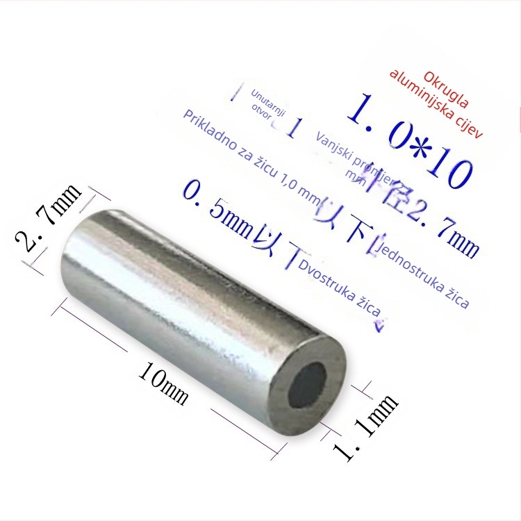 Prošireni okrugli aluminijski cijev s aluminijskim stezaljkom, debljina stijenke 10 mm, 0,8 mm čelično uže, ribolovni pribor za jednolinijske i dvostruke linije