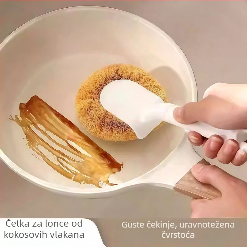 Višenamjenska kuhinjska četka za čišćenje s kokosovim vlaknom, dugom drškom za pranje posuđa i lonaca, uklanja mrlje i masnoću bez oštećenja posuđa