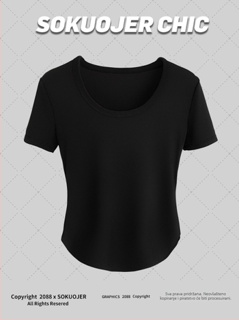 Ženski T‑shirt od ice-silk tkanine s reljefnom ribastom teksturom, U‑dekolte, kratki rukavi, ljeto, uski kroj, visoka elastičnost