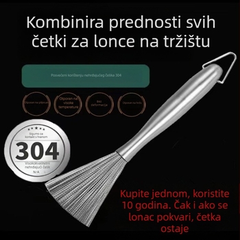 Dugačak držač od nehrđajućeg čelika, četka za pranje lonaca i zdjela, kuhinjska upotreba, čelična žičasta četka
