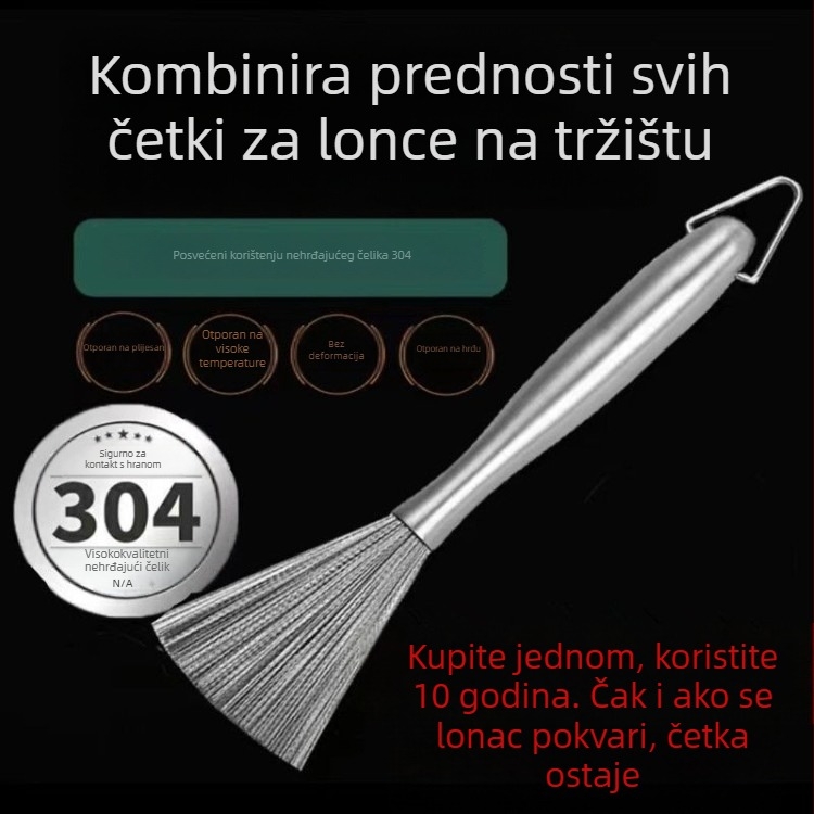 Dugačak držač od nehrđajućeg čelika, četka za pranje lonaca i zdjela, kuhinjska upotreba, čelična žičasta četka
