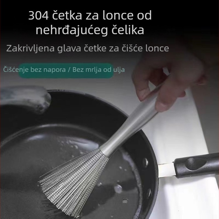 Dugačak držač od nehrđajućeg čelika, četka za pranje lonaca i zdjela, kuhinjska upotreba, čelična žičasta četka