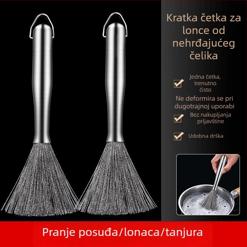 Dugačak držač od nehrđajućeg čelika, četka za pranje lonaca i zdjela, kuhinjska upotreba, čelična žičasta četka
