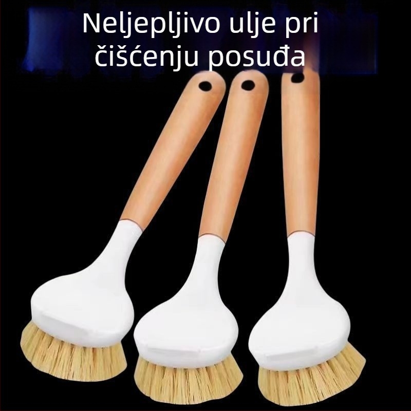 Duga četka za suđe od sisala s dugom drškom, za pranje posuđa i lonaca, drvenog izgleda ručke, za vješanje