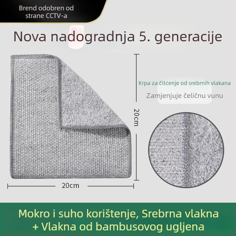 Dvostruka krpa od bambusovih vlakana za pranje posuđa, dvostrano namijenjena mokrom i suhom čišćenju