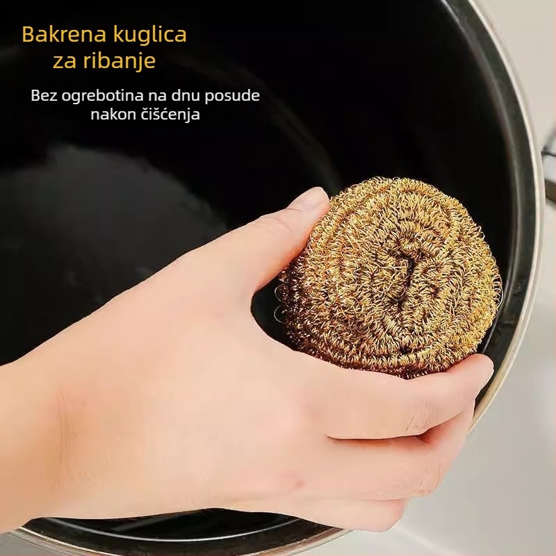 Žična četka od bakra za posuđe s velikom čeličnom žicom kuglom, kuhinjsko čišćenje od nehrđajućeg čelika