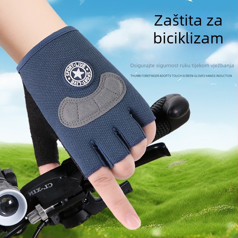 Dječje polufinger rukavice za bicikl, unisex, prozračne, protuklizne, lagane, za proljeće i ljeto, uzrast 7–14 godina